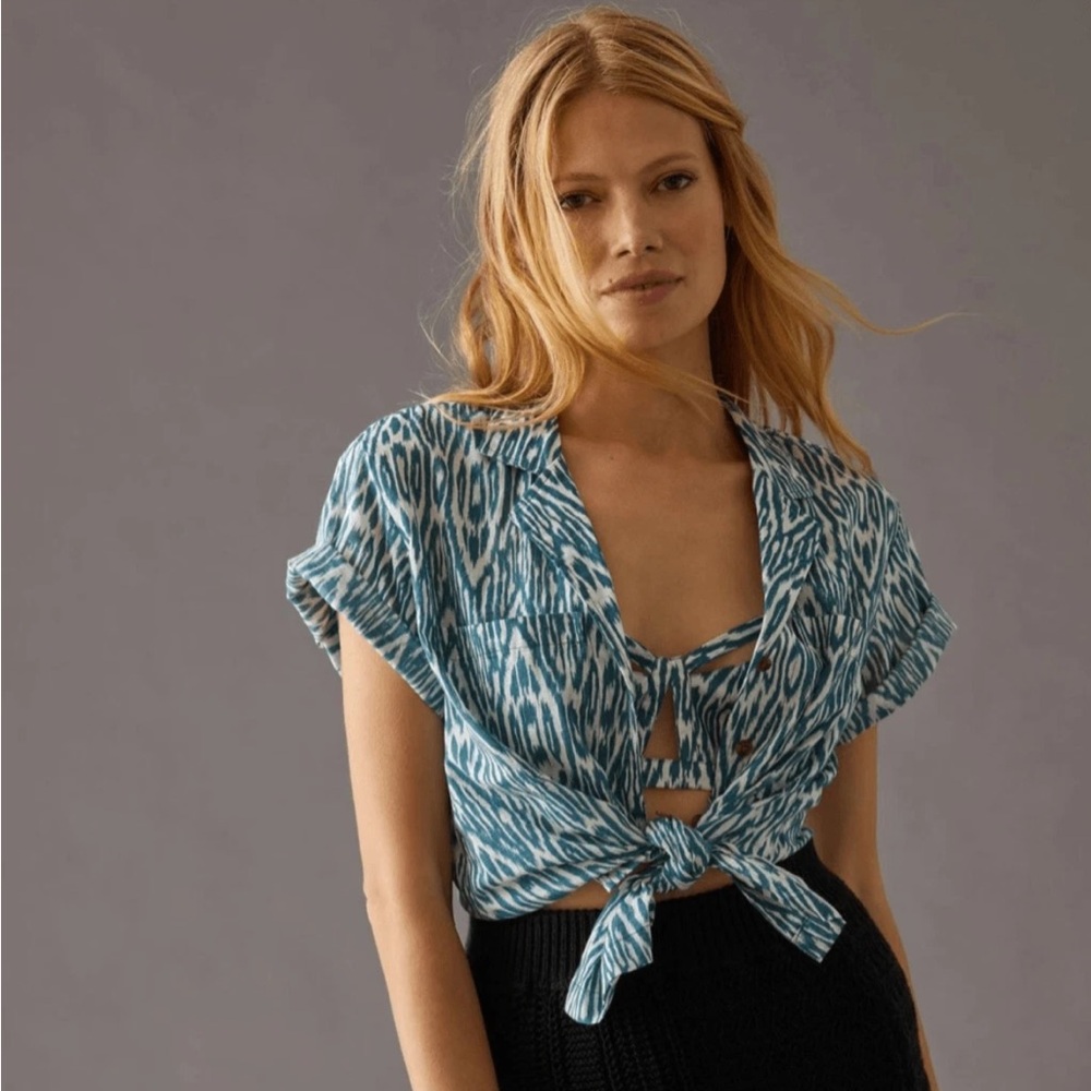 Anthropologie Pilcro Printed Voile Surf Button Up Blouse Women’s XXS